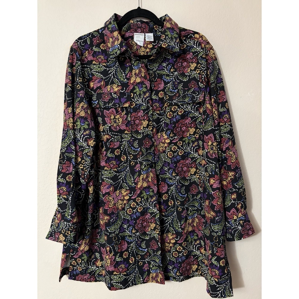 Roaman's Button Up Multicolor Size Large Long Sleeved Shirt Top.Feels Like Suede